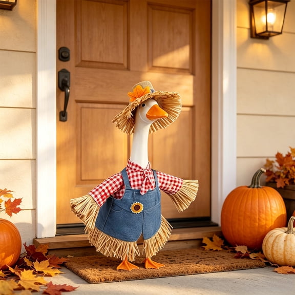 23 Inch Scarecrow Goose Outfits, Fall Decorative Lawn Goose Statues Clothes, Farmhouse Garden Decorations Outdoor Thanksgiving