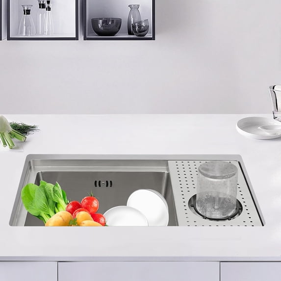 23 Inch Silver Undermount Bar Sink with Glass Rinser Stainless Steel Undermount Workstation Sink Prep Sink,Single Bowl Deep Kitchen Sink with Cup Washer with Cup Washer (Silver)