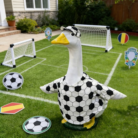 23 Inch Soccer Ball Print Porch Goose Outfit Set, Football Themed for Game Day Yard Decor