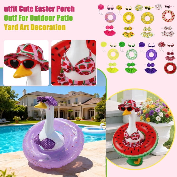 23 Inch Standing White Goose Decoration Accessory Pack, Goose Easter Outfit, Lawn Goose Attire, Decorative Goose Outfit, 5-Piece Porch Goose Clothing Suit with Polka Dot Bikini