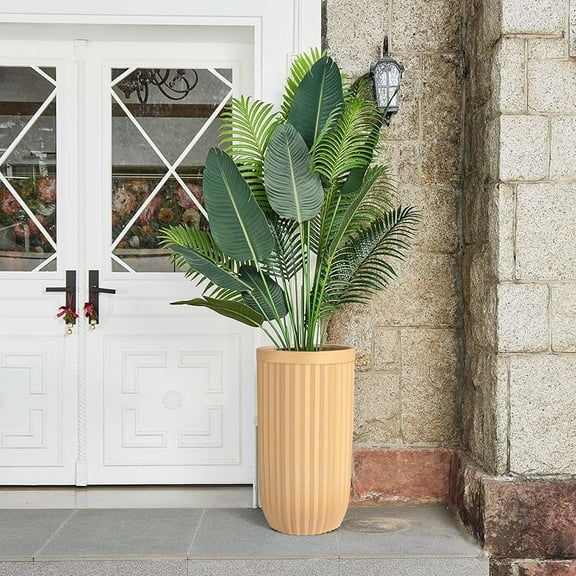 23 Inch Tall Planters Set of 2, Outdoor Self Watering Pots with Water Level Monitor, Marble Finish Large Planters for Indoor Plants, Living Room, Home, Office, Patio, Porch, Garden, Gold