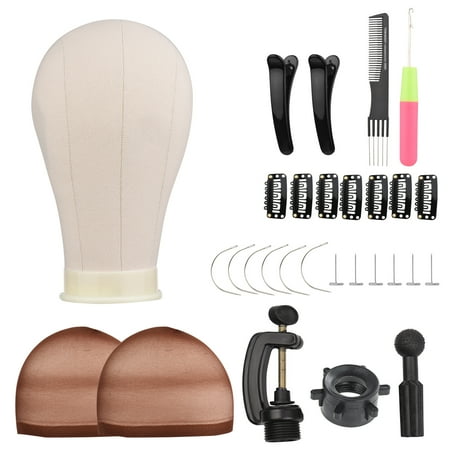 23 Inch Wig Head, Cork Canvas Block Head Set for Making Wigs Display Styling Hairdressing Training Mannequin Head with Table Clamp, Wig Cap and T pins