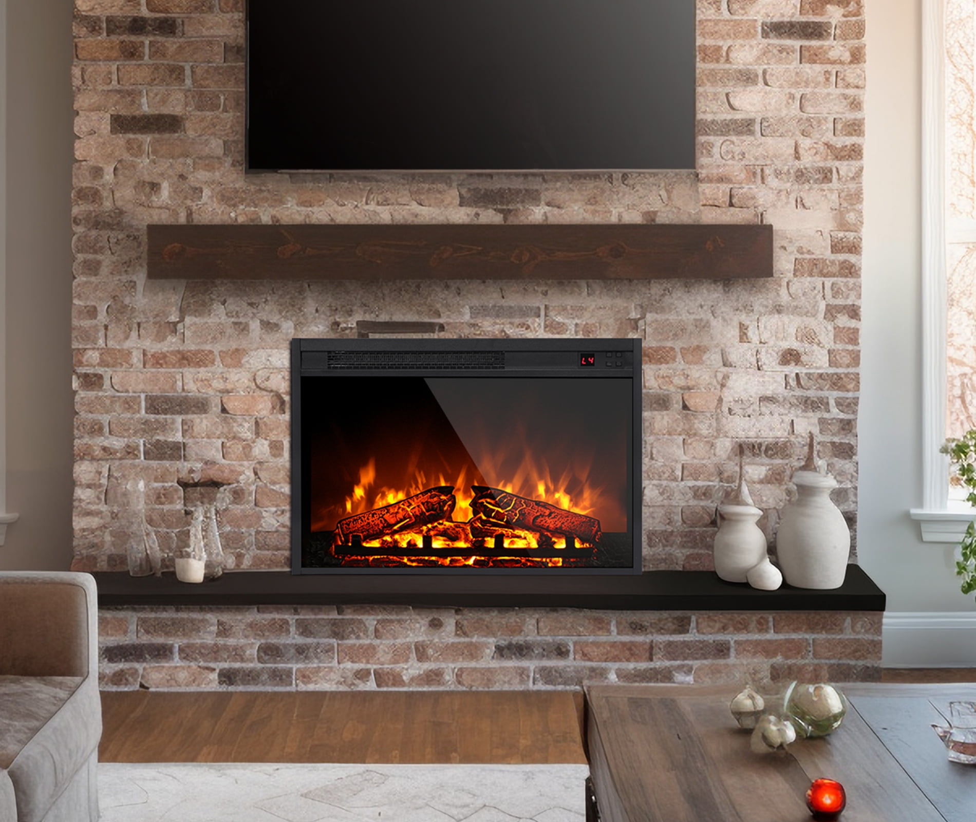 23 Inches Electric Fireplace Insert for TV Stand, Recessed or Mounted