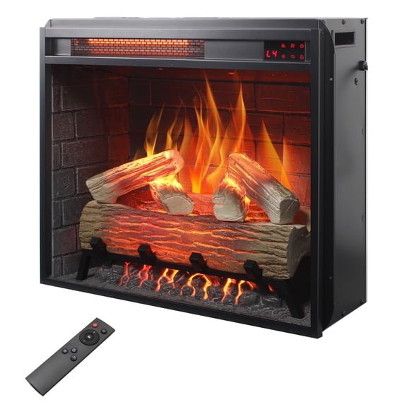 23" Infrared Quartz Heater Electric Fireplace Insert with Remote Control - 4-Color Adjustable Flames, 9H Timer, Digital Display, Brick Wall, Low Noise, Overheat Protection, 1500W