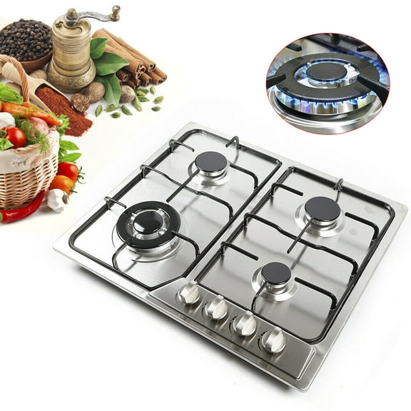 23" Kitchen Gas Cooktop Stove Top 4 Burners Built-In LPG/NG Natural Gas Cooktops Gas Range Stove 4 Burner Stainless Steel Cook Top Battery Ignition Gas Cooktop Stove Top Stainless Steel