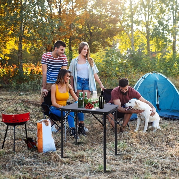 23L15W27H Small Metal Folding Table, Picnic Camping Side Table for Outdoor Garden - Portable Lightweight, Compact & Height Adjustable Grill Stand BBQ