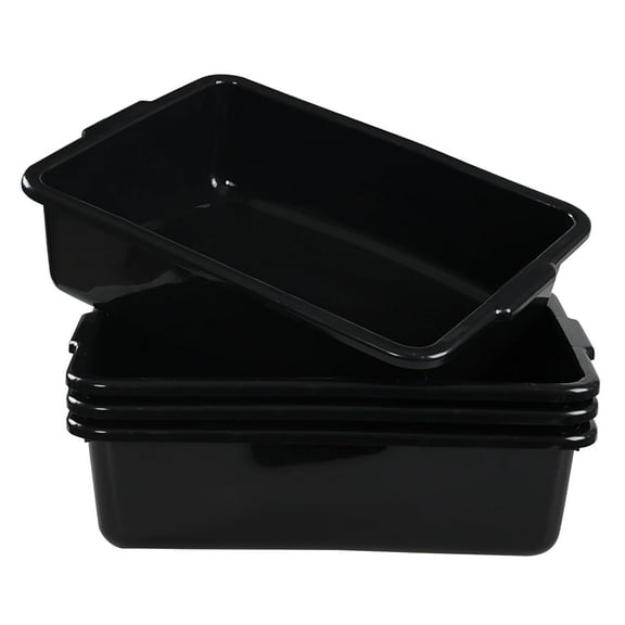 23 L Large Commercial Bus Bin, 4 Pack Plastic Restaurant Dish Tub, Black