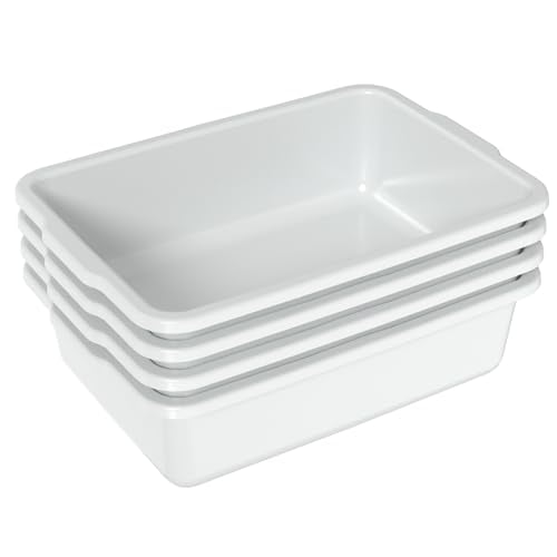 23 L Plastic Commercial Bus Tubs, Large Utility Tote Bus Box, White, 4-Pack