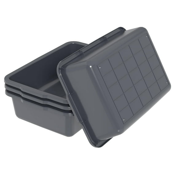 23 L Plastic Utility Bus Box, 4-Pack Plastic Bus Totes for Restaurant Gray