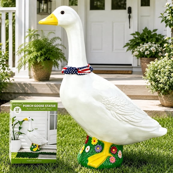 23 Inch Large Porch Goose Plastic Statue, Rotatable Head,Garden Decor Suitable for Yards, Patios & Outdoor, Compatible with All Seasonal Goose Outfits, Gift Box Included
