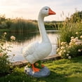 thumbnail image 1 of 23" Large White Porch Goose Statue - Resin Hollow Plastic Garden Goose with Stones Base, Indoor Outdoor Decorative Figurine for Patio Yard Entryway, 1 of 10