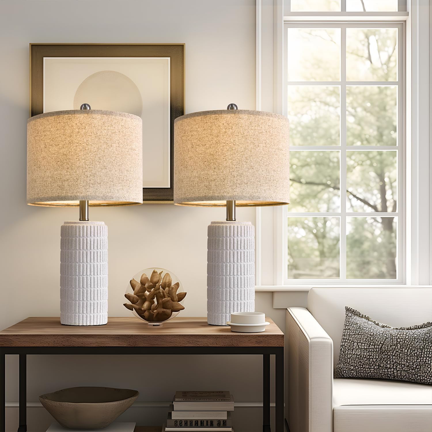 23" Modern Ceramic Table Lamp Set of 2 for Living Room White Desk Lamps