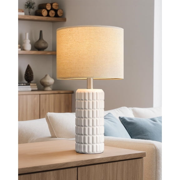 23" Modern Ceramic Table Lamps - For Living Room Farmhouse Bedside Night Stands Lamp Bedroom White Boho Nightstand Desk End Home Decor(single)