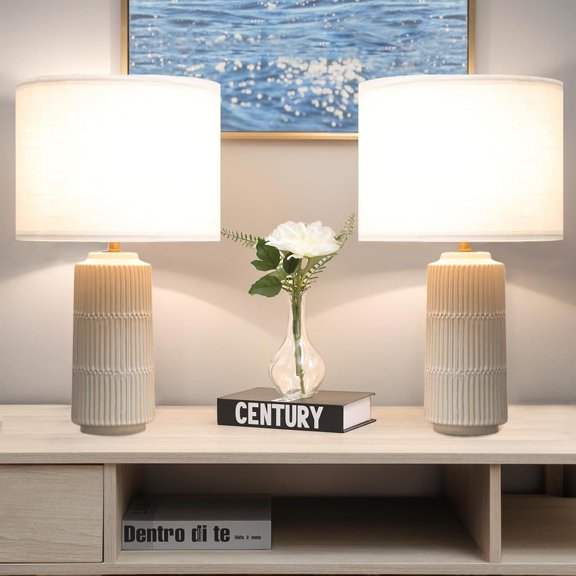23" Modern Ceramic Table Lamps with White Fabric Shade Set of 2, White Table Lamps for Bedroom, Living Room, Nightstand, Cylindrical High End Table Lamp Farmhouse Lamp$$Tools & Hardware Other