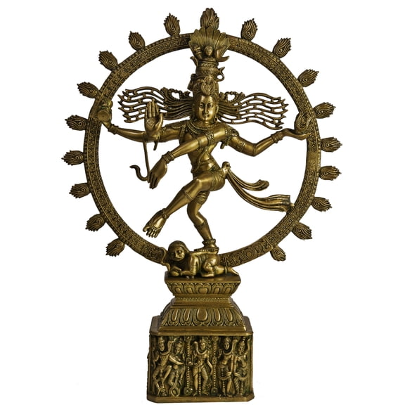 23" Nataraja (Pedestal Decorated with Dancing Figures of Shiva Parvati) In Brass | Handmade | Made I