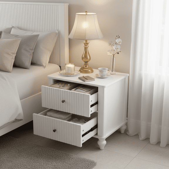 23" Nightstand with 2 Drawers, White Color - Sturdy Wooden Bedside Table for Bedroom & Living Room Use, Modern Decor, MP1