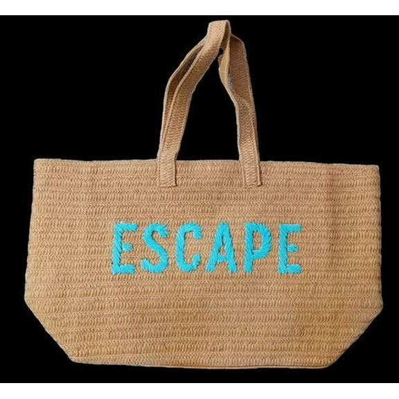 23" Over-sized  Straw Tote - ESCAPE Embroidered Double Handle Weekend Beach Bag