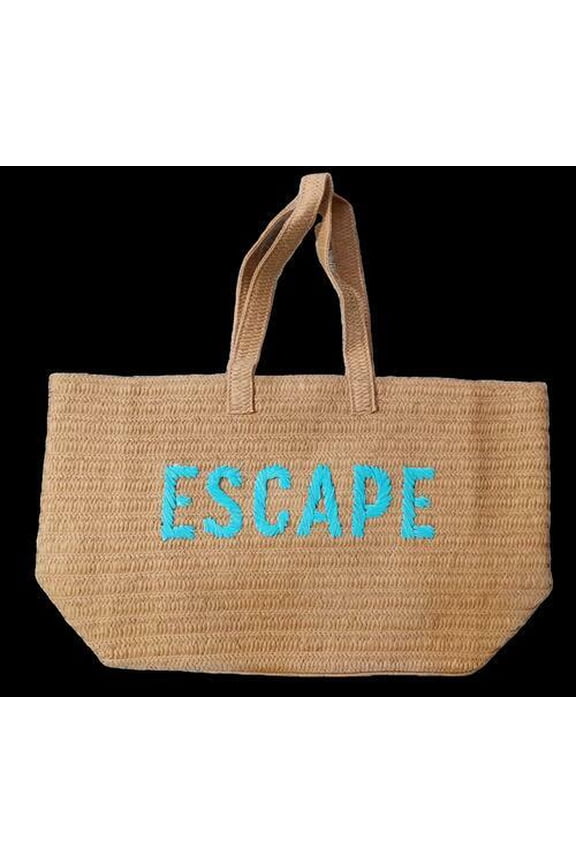 23" Over-sized  Straw Tote - ESCAPE Embroidered Double Handle Weekend Beach Bag