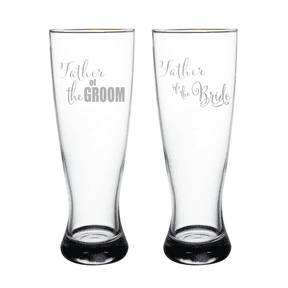 C&M Personal Gifts 23 oz Father of the Groom and Bride Etched Pilsner Beer Glasses set of 2 - Gift for Dads for Weddings Engagements