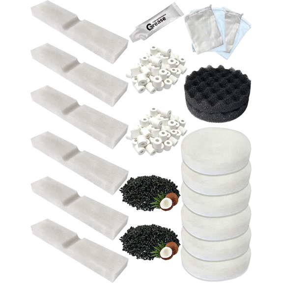 23 PCS Aquarium Filter Media Kit for Canister Filters Including Bio-Foam Block Carbon Sponge Ceramic Rings Activated Carbon Silicone Lubricant and Mesh Bag