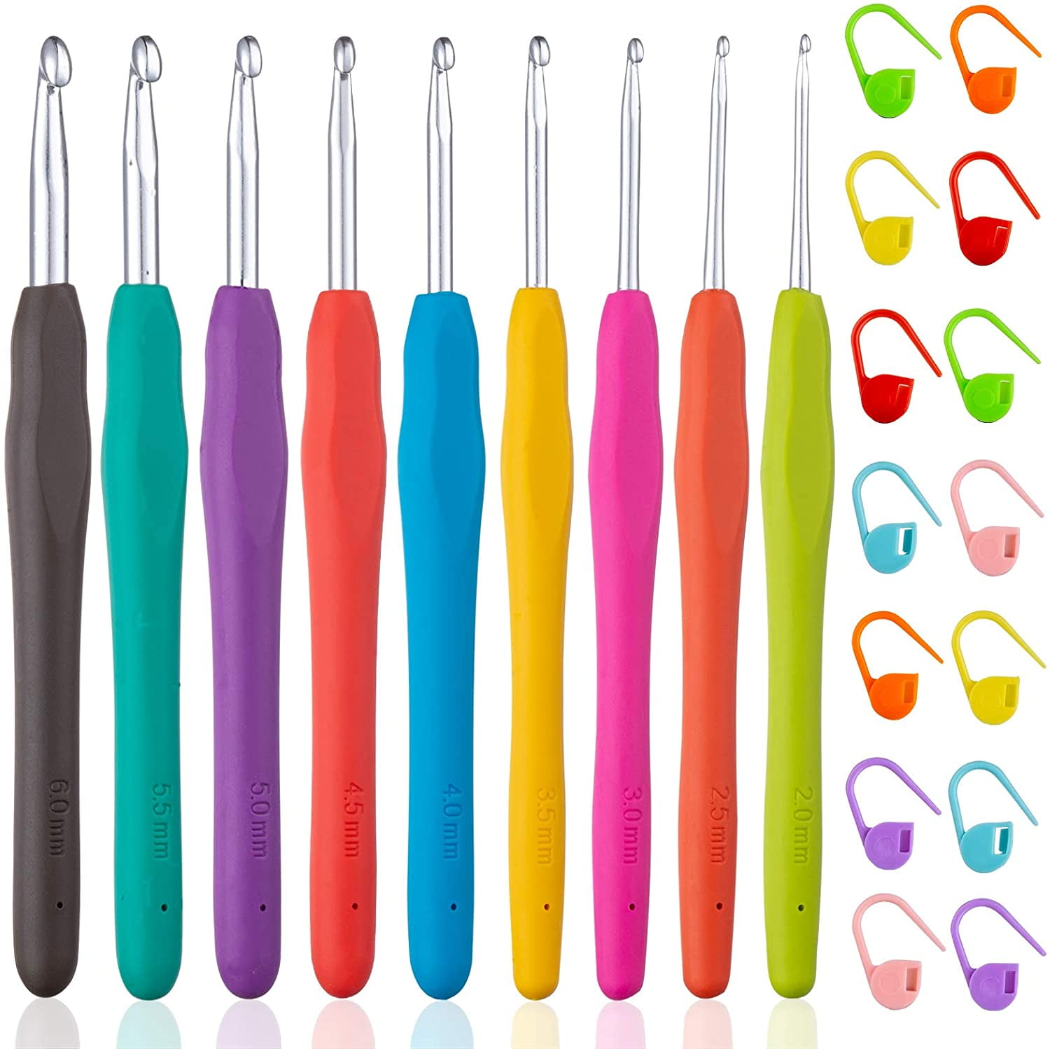 Novelty Crochet Hooks Set, Ergonomic Long Handled Crochet Hooks 8 Pack 2.5  3.0 3.5 4.0 4.5 5.0 5.5 6.0 Mm , Metal Crochet Hooks For Arthritic Hands, C