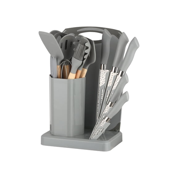 HEESEM 23 PCS Silicone Utensils Kitchenware Set with Removable Knife Cover, Non-Stick Heat Resistan Tools-Gray