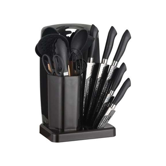 HEESEM 23 PCS Silicone Utensils Kitchenware Set with Removable Knife Cover, Non-Stick Heat Resistan Tools-Black