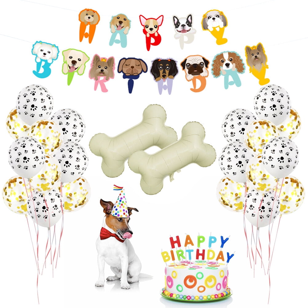 23 Pcs Balloons Aluminum Foil and Banner Room Layout Pet Dog Paw Print Birthday Puppy Party ...
