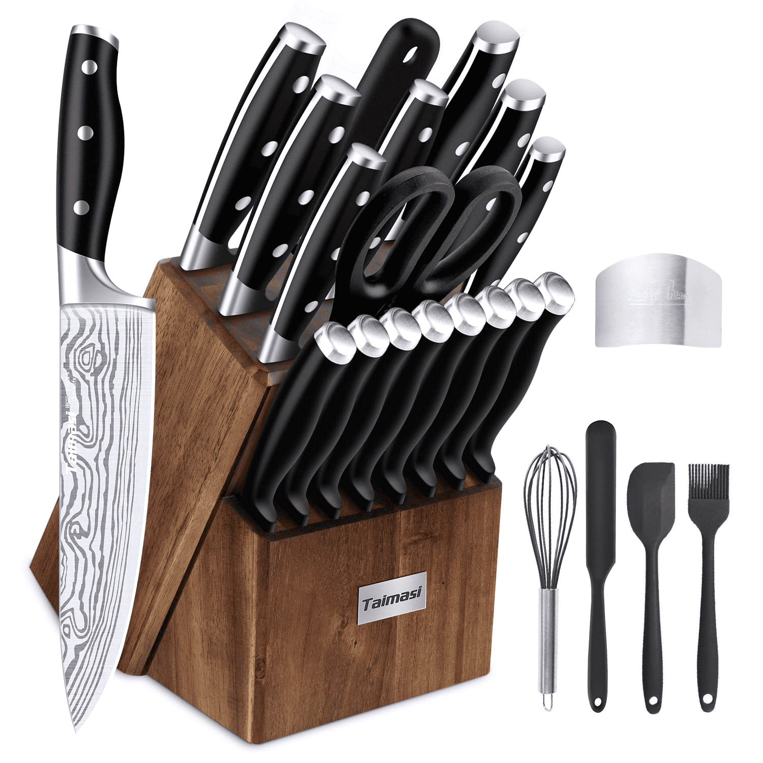 YF-TOW Kitchen Knife Set, 8PCS Stainless Steel knife sets for kitchen with  block, With Knife Sharpeners, Sharp, Non-Slip, Chef Knife, Peel Cutter