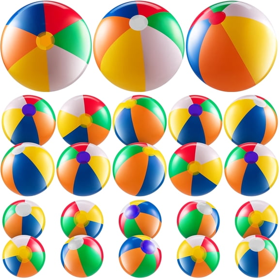 23 Pcs Rainbow Beach Balls Bulk Variety Pack - (10) 5-inch, (10) 12-inch, (3) 20-inch Sizes Large Beach Ball - Inflatable Vinyl Pool Toys for Kids, Themed Party & Pool Party Decorations