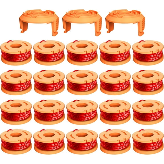 23 Pcs WA0010 Replacement Trimmer Spool for Worx, 0.065 Inch Diameter Trimmer String Weed Eater Refils and WA6531 Spool Cap Covers, Compatible with Worx Weed Eater(20 Trimmer spools+3 Spool Caps)