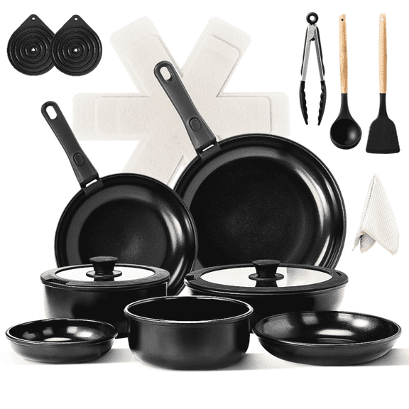 23 Piece Aluminum Cookware Set, Black