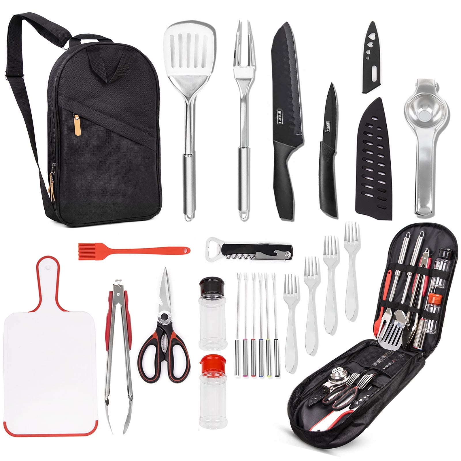 23-Piece Camp Cooking Utensil Kit BBQ Grill Tool Set with Organizer Bag, Clatine 23-in-1 Kit Travel Kitchen Grill Accessories Portable Compact Gear Cookware Kit for Camping RV Sailboat Backyard BBQ