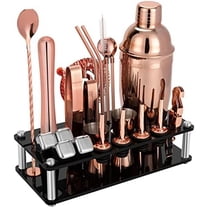 23 Piece Cocktail Shaker Set Bartender Kit with Acrylic Stand & Cocktail Recipes Booklet, Professional Bar Tools for Drink Mixing, Home, Bar, Party (Include 4 Whiskey Stones) - Gold Rose