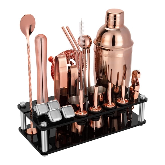 23 Piece Cocktail Shaker Set Bartender Kit With Stand & Recipes Booklet  Professional Bar Tools For Drink Mixing Home Party (include 4 Stones) - Rose