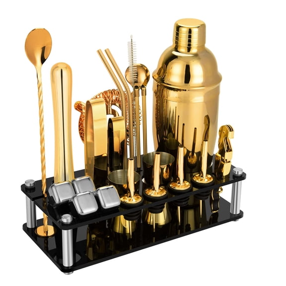 23 Piece Cocktail Shaker Set Bartender Kit With Stand & Recipes Booklet  Professional Bar Tools For Drink Mixing Home Party (include 4 Stones) -