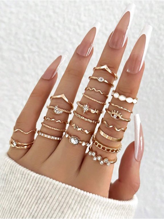 23-Piece Goldtone Ring Set With Cubic Zirconia & Multi-Design Elements For Women