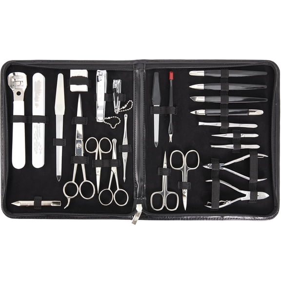 23 Piece Manicure Pedicure Grooming kit Set for Professional Finger & Toe Nail Care Tweezers File Clipper Fashion Leather case in Gift Box