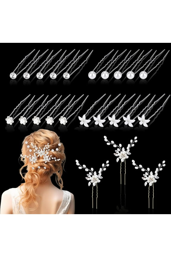 23 Pieces Bride Wedding Hair Pins, Crystal Flower Bridal Hair Clip, Pearl Hairpin U Shaped Hair Pins, Flower Rhinestone Hair Barrettes, Wedding Hair Accessories for Women, Bridesmaids, Show