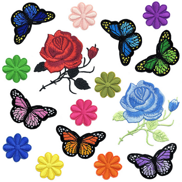 23 Pieces Flower Iron On Embroidered Patches Cute Sew On Applique Patches for Clothing Large Colorful Decorative Patches for Clothes Dress Hat Jeans DIY
