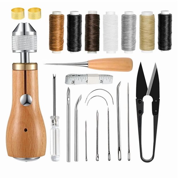 23 Pieces Sewing Cone Set,Hand Held Sewing Repair with StraightCurved Needle Screwdriver Roll Waxed Thread for DIY Craft,1 set x leather awl