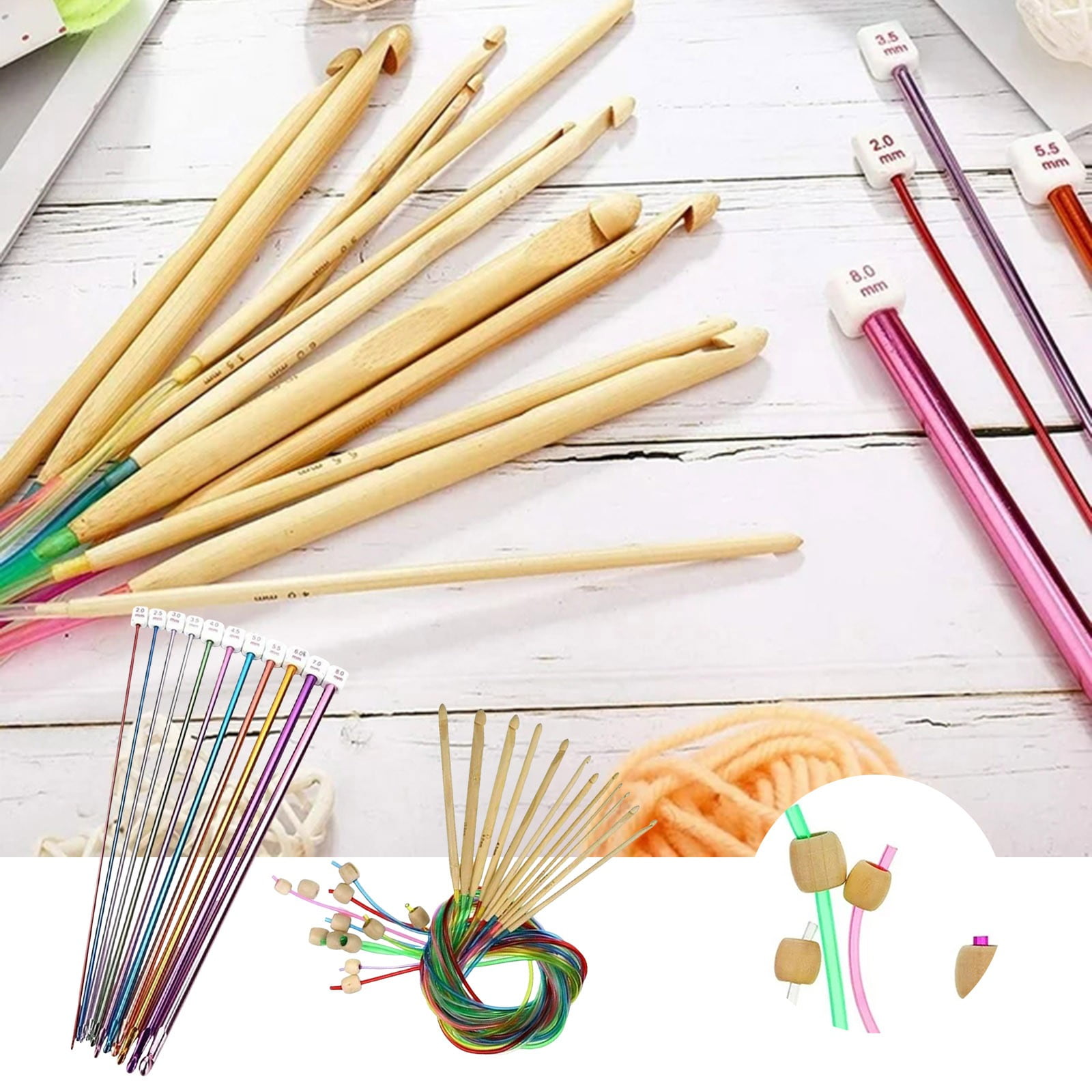 23 Pieces Tunisian Crochet Hooks Set With Bead Carbonized Hook