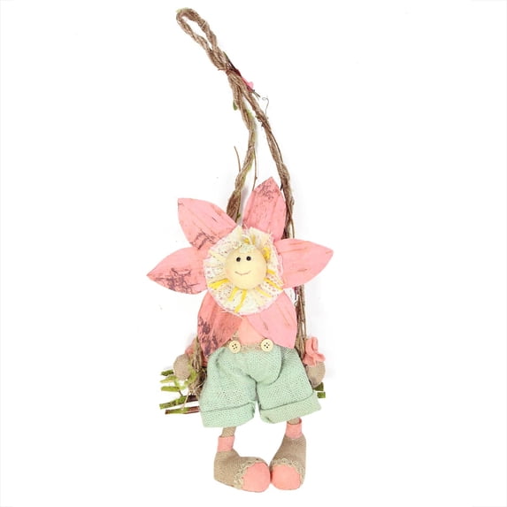 23" Pink Green and Tan Spring Floral Hanging Sunflower Girl Decorative Figure