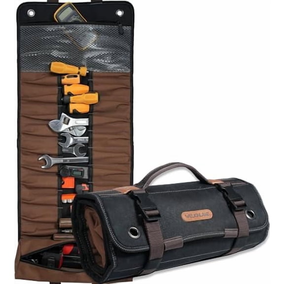23-Pocket Canvas Tool Roll, Heavy-Duty Tool Wrap Roll, Waterproof Canvas Roll Up Tool Bag, 14'' Tool Roll Bag Organizers, Easy-Access Screwdriver Roll Up Pouch$$