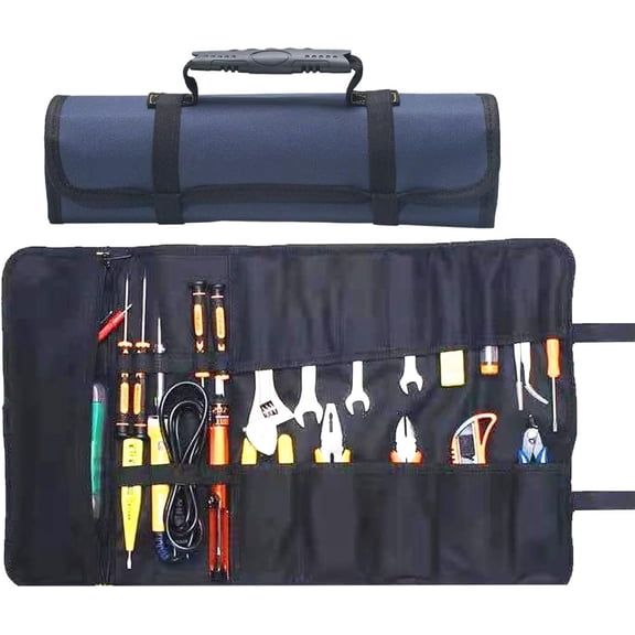 23 Pocket Tool Bag Roll Up, Tool Organizer for Men , Portable Tool Storage with Zipper Pouch, Compact Small Toolbag for Handyman RV Owners, Birthday Gifts
