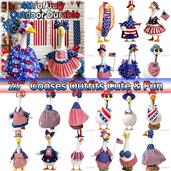 23" Porch Goose Outfit Set, 4th of July Star Tutu Skirt & Hat 2-Piece, Holiday Patio & Outdoor Yard Garden Decor for 4th of July Celebrations, Holiday Parades, Patriotic Theme Parties by HAODEJW