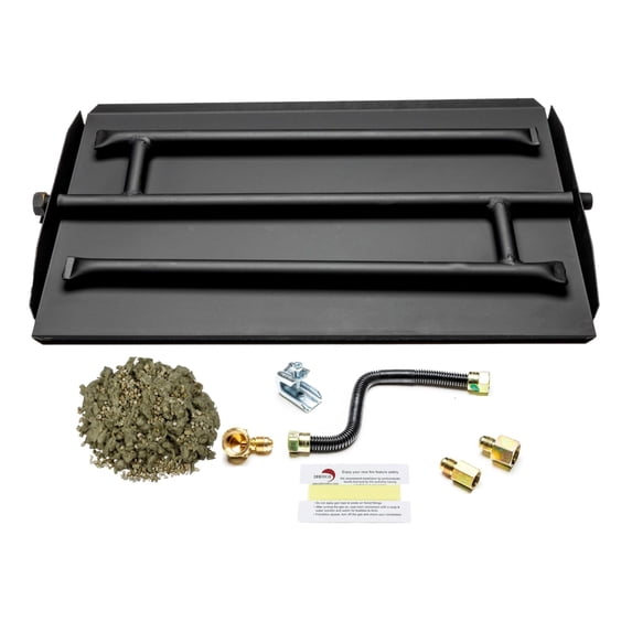 23" Powder Coated Triple Flame Gas Burner with Connection Kit for NG Fire Pit or Fireplace