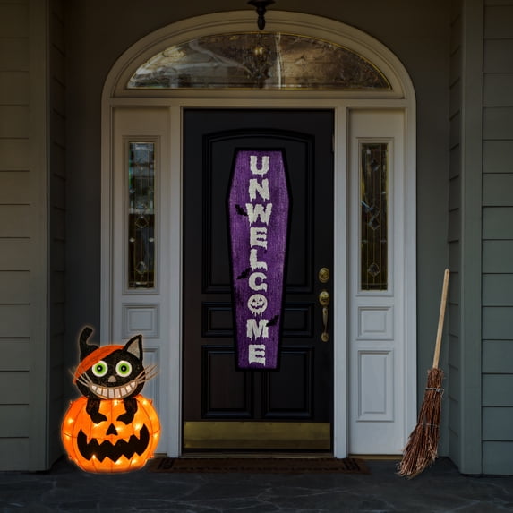 23" Pre-Lit Pumpkin and Black Cat