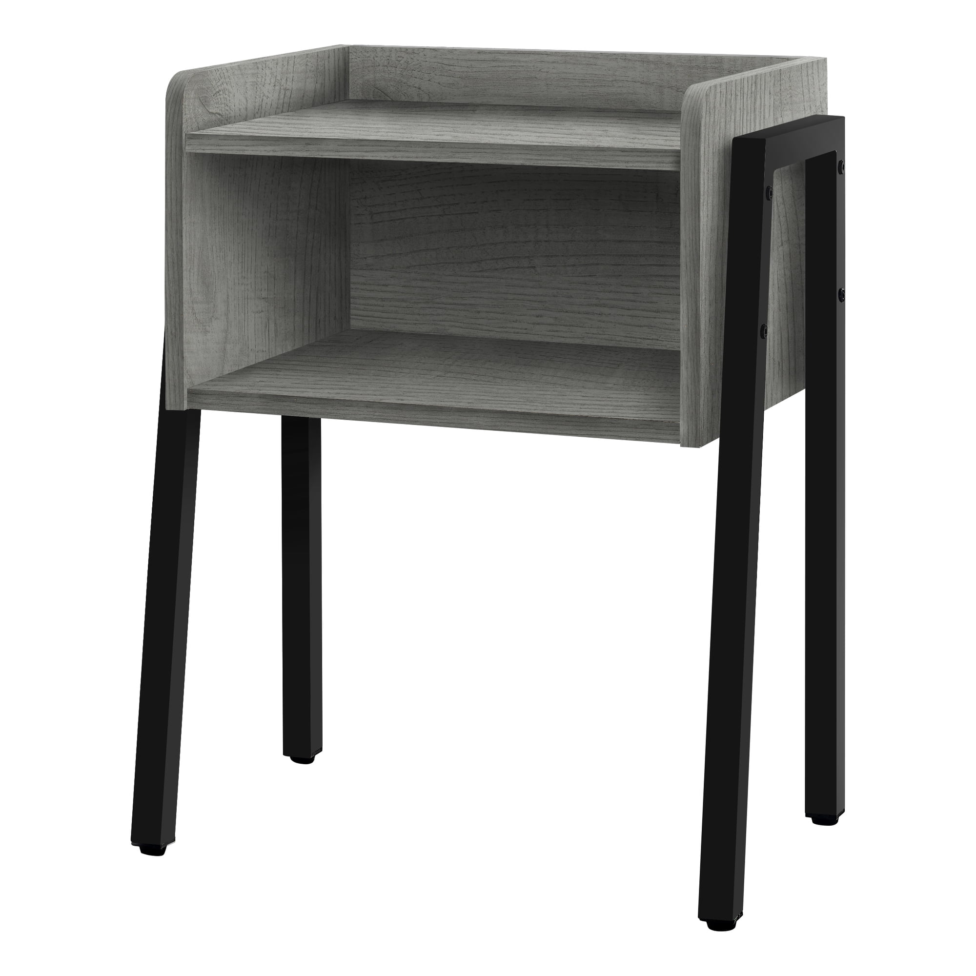 Modern Industrial Stone-Look Accent Table with Black Metal Legs