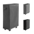 thumbnail image 1 of 23" Rolling Foldable Slim Laundry Basket with Lid Breathable Mesh Cover, Laundry Hamper on Wheels Tall Thin Dirty Cotton Corner Bin for Home,Gray, 1 of 7